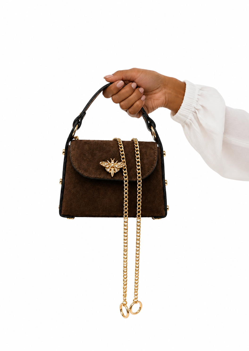 Sac a main endaim et en cuir bandoulière en chaîne doré