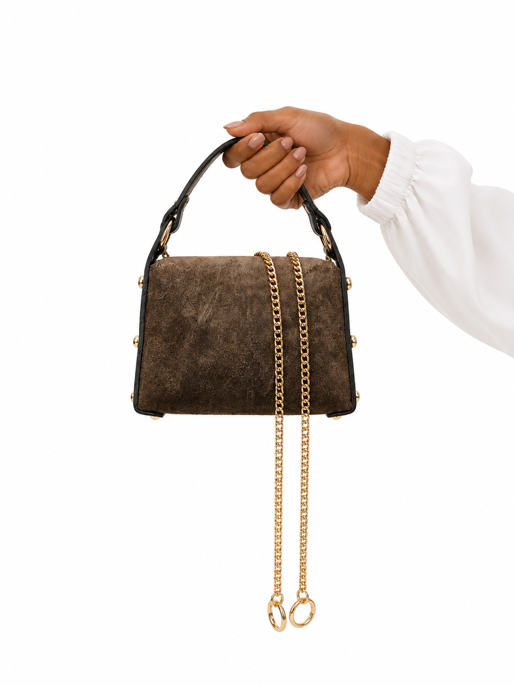 Sac a main endaim et en cuir bandoulière en chaîne doré